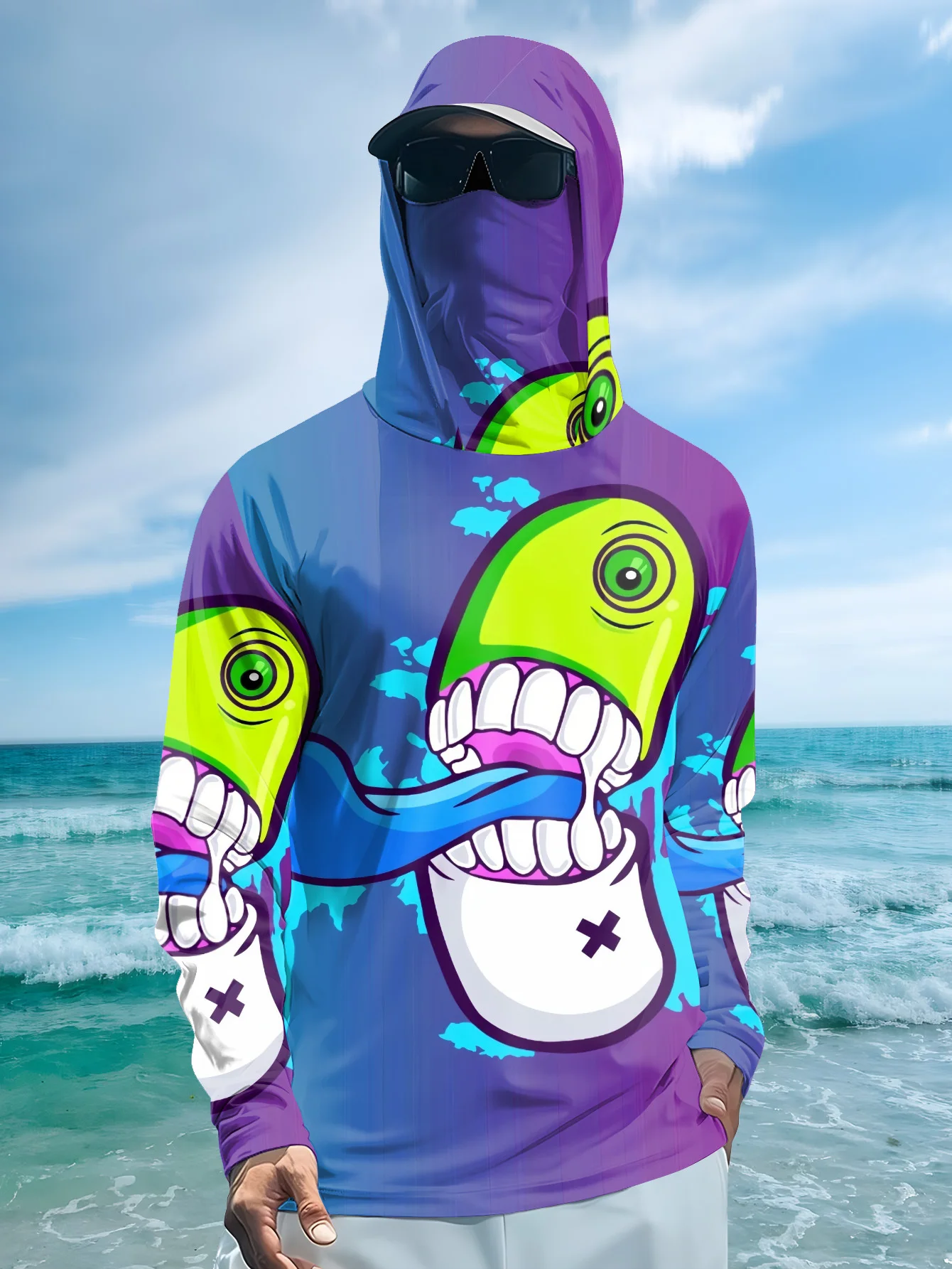 Fishing Mask Sun Protection - Męska bluza z kapturem z motywem